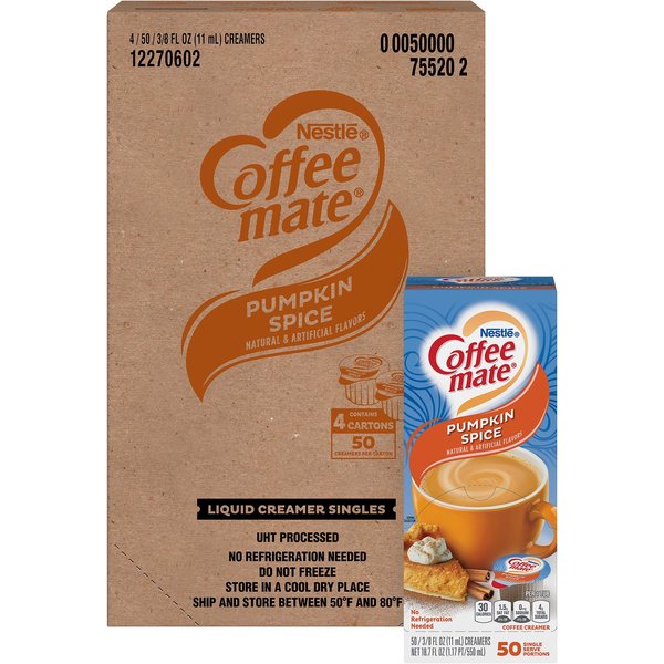 Coffee Mate Creamer, Liquid, 0.38oz Singles, Pumpkin Spice, PK 4 NES75520CT